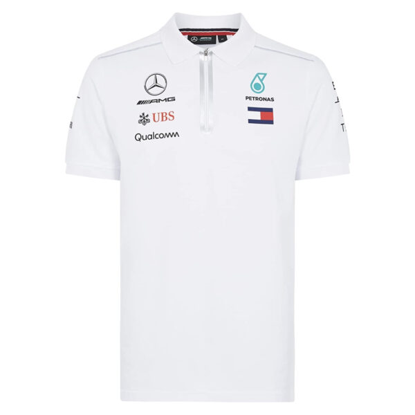 Mercedes team zip polo shirt mens white - MJ MONACO