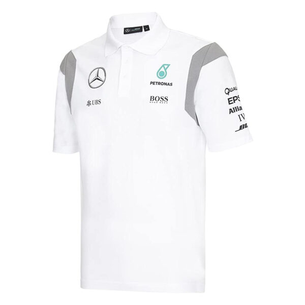 Mercedes mens replica polo shirt white - MJ MONACO