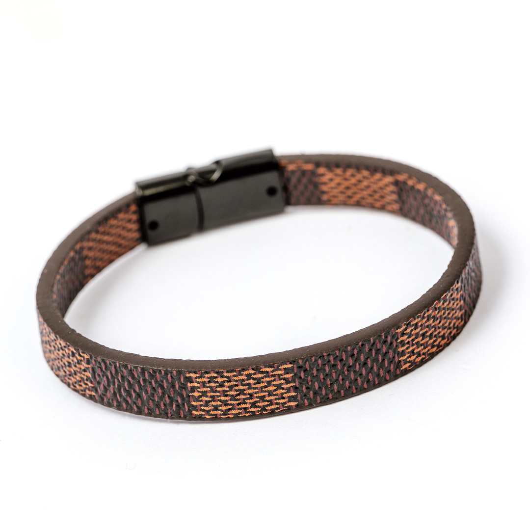 Mens PU Leather Bracelet Featuring a Two Tone Brown Effect - MJ MONACO